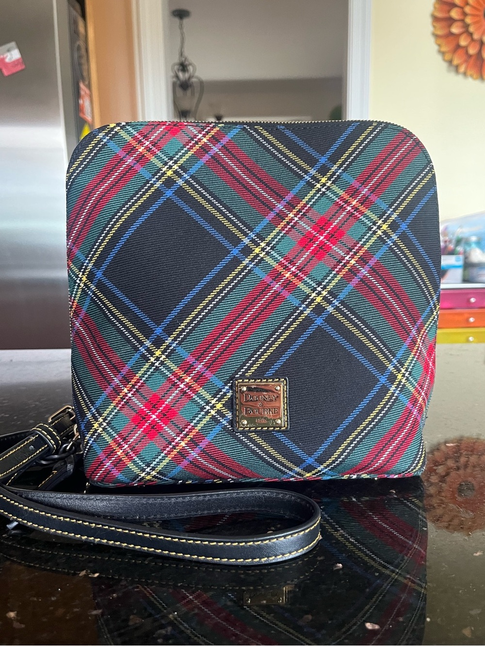 Dooney & Bourke Black Tartan Domed Crossbody or Shoulder Bag